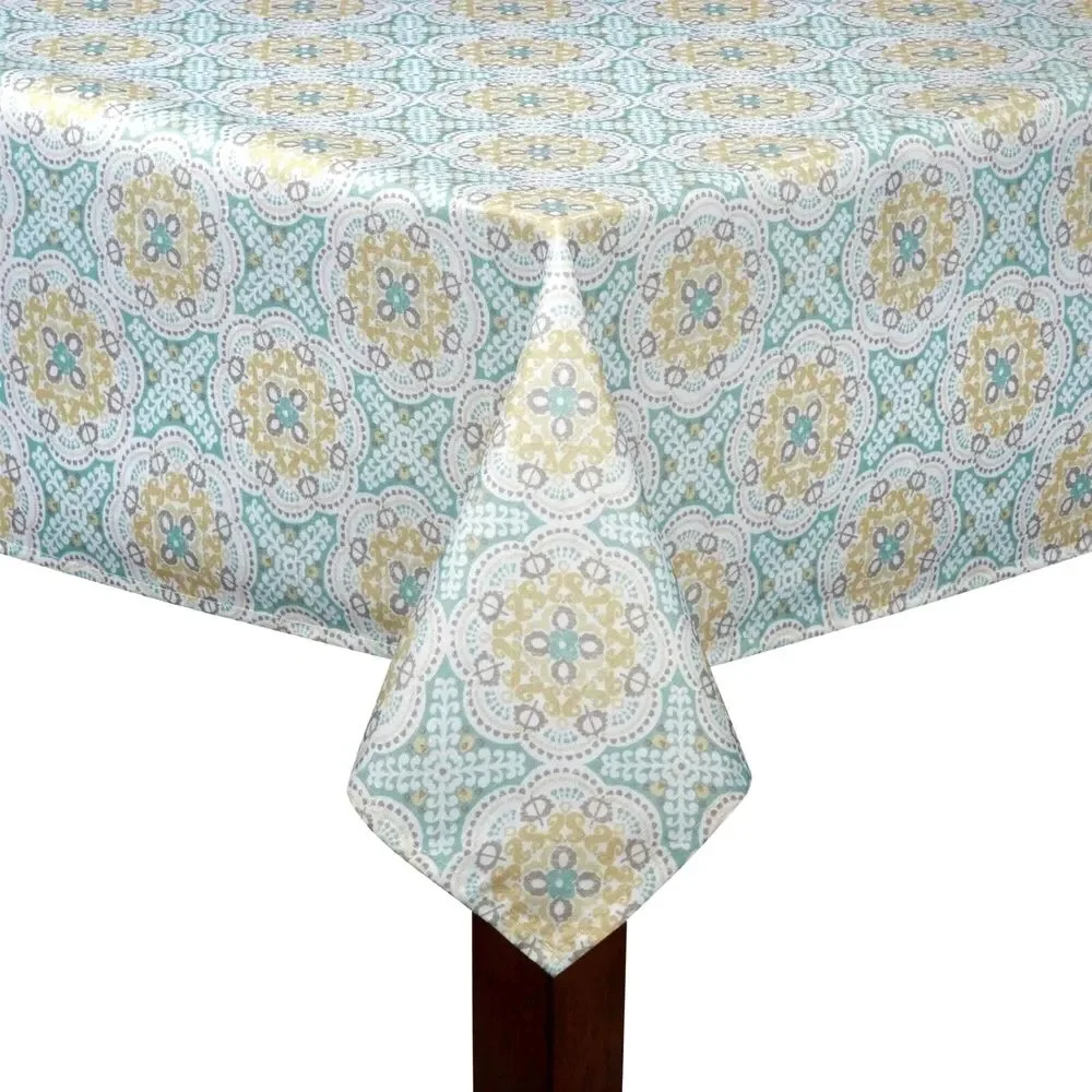 Waverly Astrid Tablecloth Fabric Summer Spring Green Gold Medallion 70